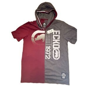 Ecko Unltd Hoodie Shirt Medium Maroon Gray Split Panel 1972 NWT Medium